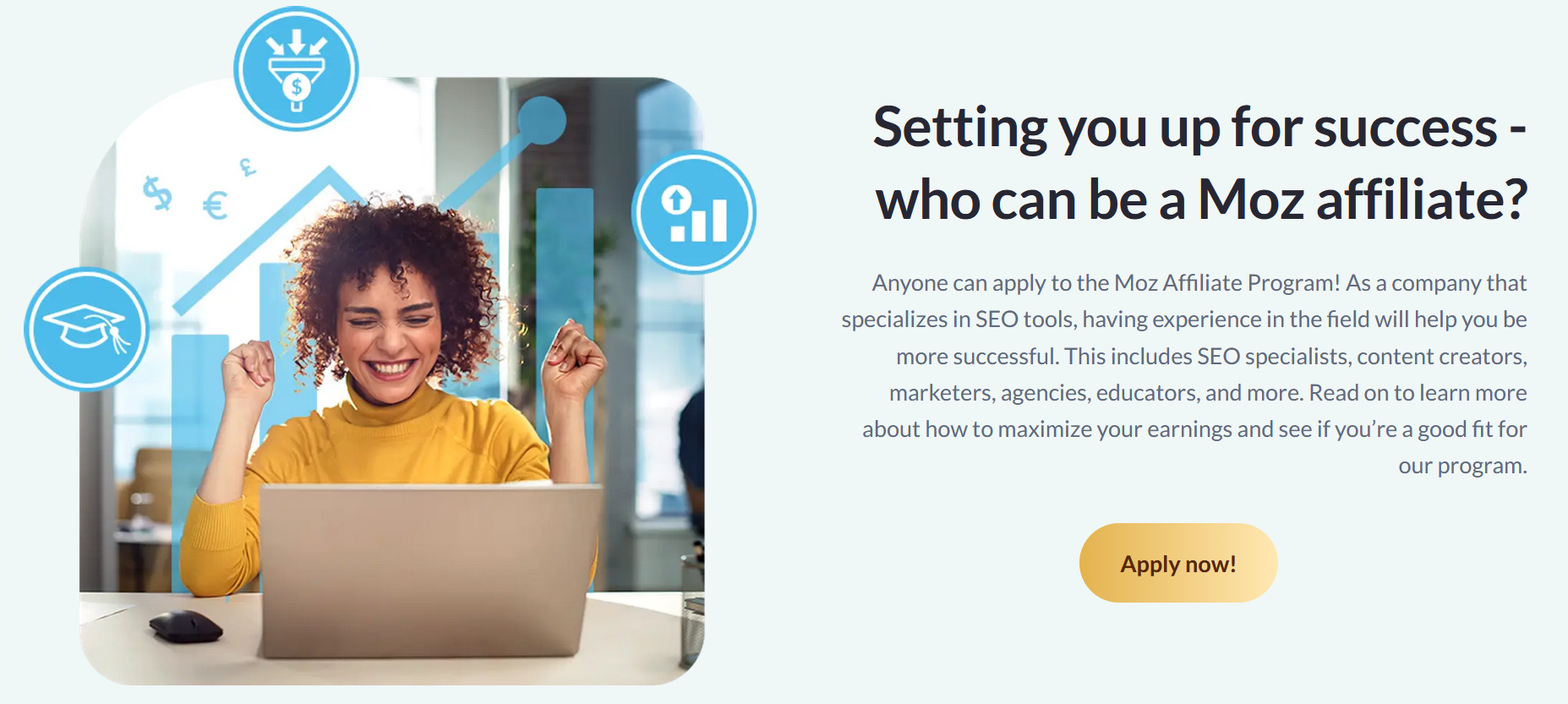 Moz affiliate program page explaining who can become a Moz affiliate